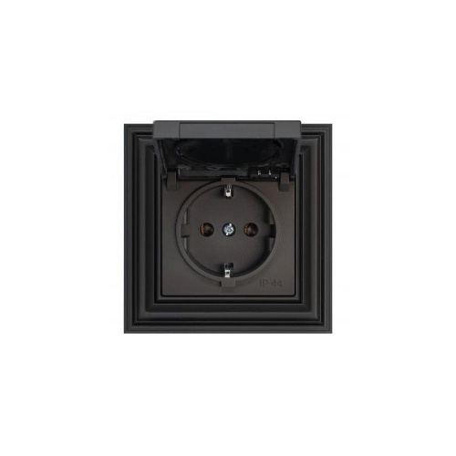 Розетка 2P Liregus Retro с крышкой шторками черный матовый 29-223 Розетка 2P Liregus Retro с крышкой шторками черный матовый 29-223