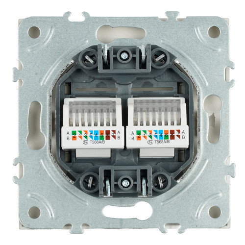 Розетка компьютерная 2-местная RJ-45 (механизм), STEKKER, серия Эмили, RST00-5111-08, кашемир, soft touch фото 6