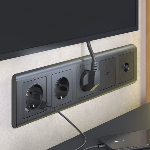 Розетка с заземлением и шторками (графит рифленый) W1171104 фото 5 Розетка с заземлением и шторками (графит рифленый) W1171104 фото 5