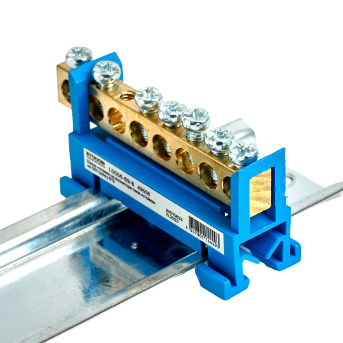 Шина "N" на изоляторе STEKKER 6*9 тип "стойка" на DIN-рейку 8 выводов, синий, LD556-69-8 фото 4