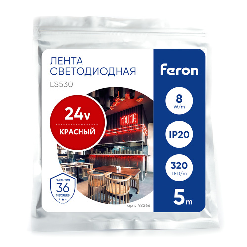 Светодиодная COB лента Feron LS530 320SMD(2110) 10Вт/м 24V 5000*8*1,8мм IP20, красный фото 7