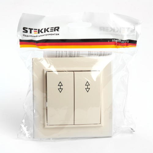 Переключатель 2-клавишный STEKKER  PSW10-9008-02, 250В, 10А, серия Эрна, слоновая кость фото 4