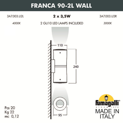 Светильник уличный настенный FUMAGALLI FRANCA 90-2L WALL  3A7.003.000.WXU2L фото 2
