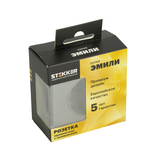 Розетка 1-местная с защитной шторкой с/з (механизм), STEKKER, 250В, 16А, серия Эмили, RST16-5110-10, платиново-серый, soft touch фото 7