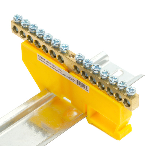 Шина"PE" на изоляторе STEKKER 6*9 на DIN-рейку 14 выводов, желтый, LD555-69-14 фото 4