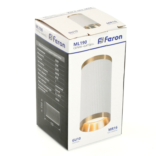 Светильник потолочный Feron ML190 Barrel GATSBY MR16 GU10 35W 230V, белый + античное золото фото 4