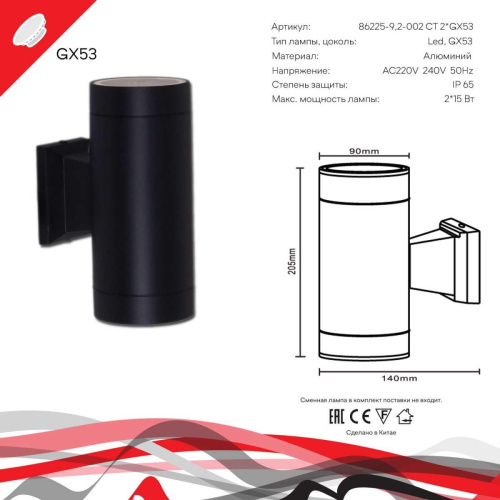 Уличный настенный светильник Reluce 86225-9.2-002CT 2*GX53 BK фото 2