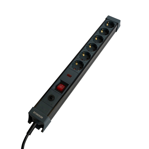 Сетевой фильтр 6-местный с/з STEKKER 3x1мм2, 3 м, 250В, 16А, серия Techno, HM22-61-03, черный