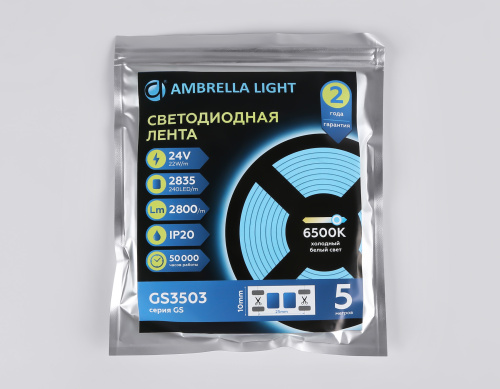 Светодиодная лента 24В 2835 240Led 22Вт/м 6500K IP20 5м фото 5