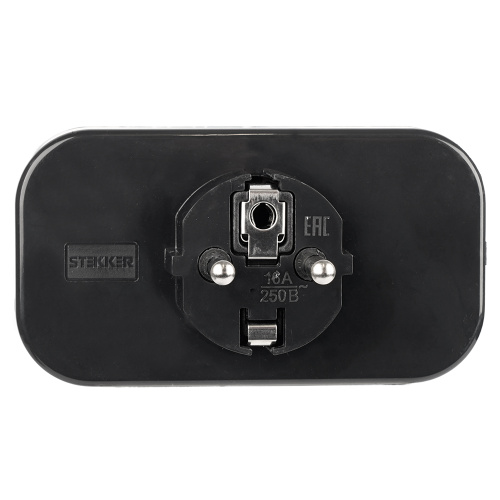 Разветвитель сетевой 2-местный с/з STEKKER ADP16-22-20 250V, 16A, ABS огнеустойчивый пластик, черный фото 4