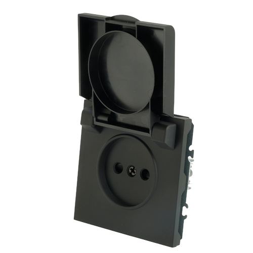 RST16-5113-05 Розетка 1-местная с крышкой с защ. штор STEKKER, б/з, IP42, 250В, 16А, серия Эмили, RST16-5113-05, черный уголь, soft touch фото 6