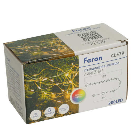 Светодиодная гирлянда Feron CL579 линейная Роса (на плоском проводе) 220V мультиколор c питанием от сети фото 2
