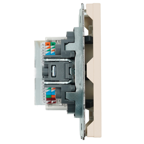 Розетка компьютерная 2-местная RJ-45 (механизм), STEKKER, серия Эмили, RST00-5111-08, кашемир, soft touch фото 5