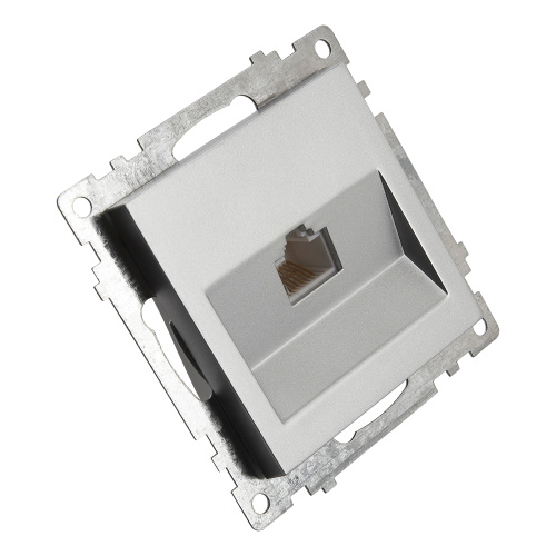Розетка компьютерная 1-местная RJ-45 (механизм), STEKKER GLS00-7107-03, серия Катрин, серебро фото 3
