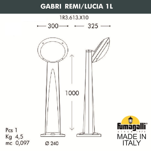 Fumagalli Садовый светильник-столбик наклонный FUMAGALLI GABRI REMI/LUCIA BACKLIT 1L 1R3.613.X10.LYE27CL1 фото 3 Fumagalli Садовый светильник-столбик наклонный FUMAGALLI GABRI REMI/LUCIA BACKLIT 1L 1R3.613.X10.LYE27CL1 фото 3