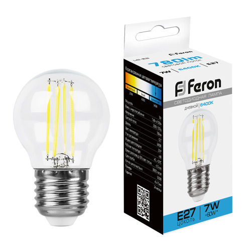 Лампа светодиодная Feron LB-52 Шарик E27 7W 230V 6400K Лампа светодиодная Feron LB-52 Шарик E27 7W 230V 6400K