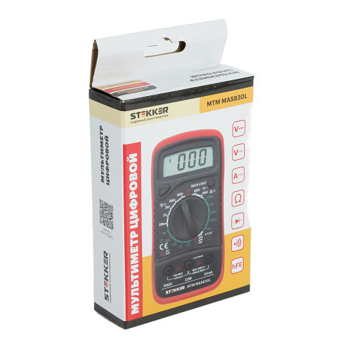 MTM MAS830L Мультиметр цифровой, 1999 отсчетов, батарея крона, ручная регулировка, черный/красный, TM STEKKER фото 5