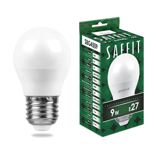 Лампа светодиодная SAFFIT SBG4509 Шарик E27 9W 230V 6400K Лампа светодиодная SAFFIT SBG4509 Шарик E27 9W 230V 6400K