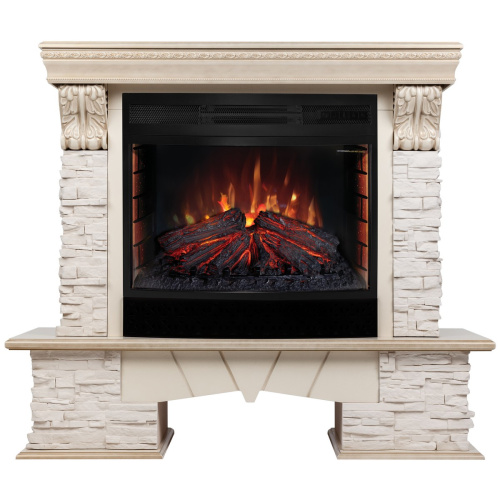 Каминокомплект ROCKLAND LUX/ЧЕЛСИ ЛЮКС Белый дуб с золотой патиной с очагом Электроочаг FIREFIELD 25 фото 3
