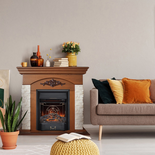 Каминокомплект NEAPOLIS/ЛАНКАСТЕР Светлый орех с очагом Электроочаг MAJESTIC LUX/МАДЖЕСТИК фото 3