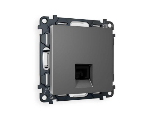 Комплект механизма компьютерной розетки AMBRELLA VOLT ALFA Антрацит серый RJ-45(8P8C) CAT6 с шторкой QUANT (AP6620, VM188) MA662010