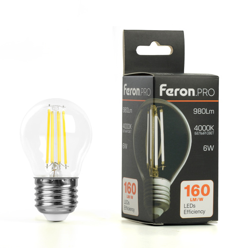 Лампа светодиодная Feron.PRO LB-1706 Шарик E27 980LM 6W 175-265V 4000K фото 2