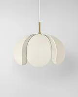 Золотой подвесной светильник "Флэк" с бежевым абажуром