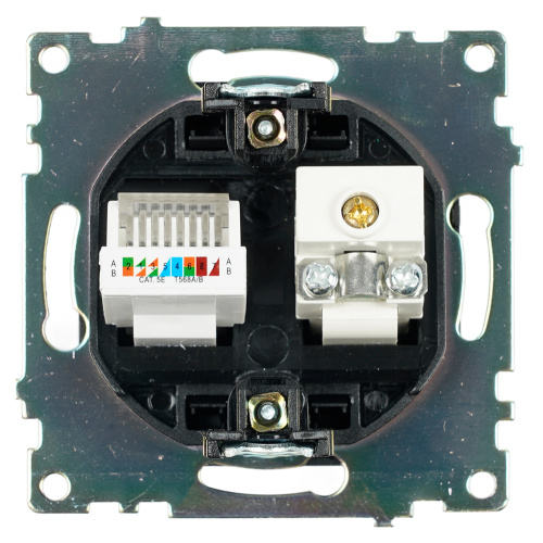 Розетка TV + компьютерная RJ-45 (механизм), STEKKER GLS00-7106-05, серия Катрин, черный фото 3