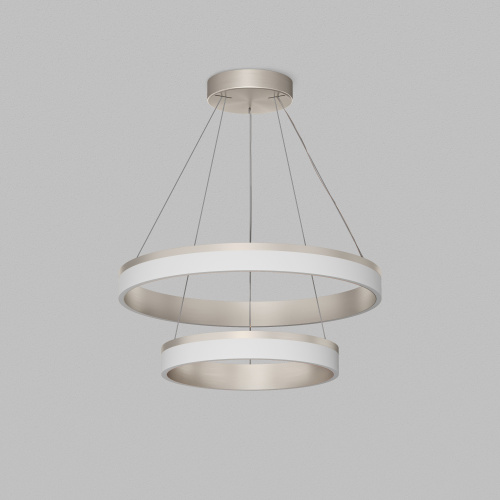 Подвесной светильник RING, ?600+400 мм, LED, 63Вт, 3000К, алюминий+акрил, сатин. никель фото 3