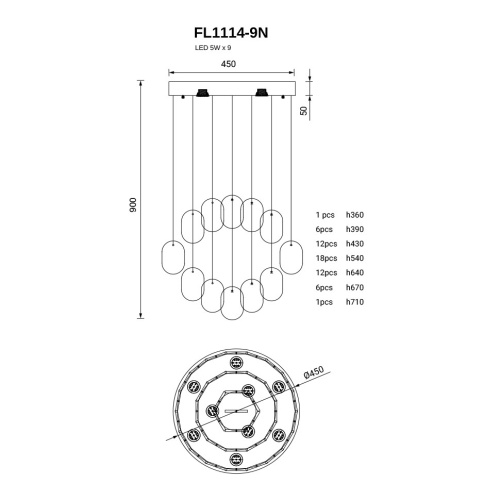 Подвесная люстра Etereo FL1114-9N фото 2