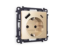 Комплект механизма электрической розетки AMBRELLA VOLT ALFA Шампань 2USB A+C 20W (быстрая зарядка) с/з QUANT (AP6100, VM160) MA610010