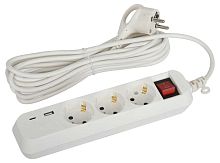 Удлинитель электрический ЭРА UB-3es-5m-USB c заземлением с выключателем 3 розетки + 1xUSBA+1xUSBC 5м 10А Б0052899