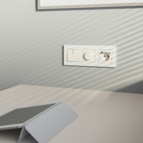 Розетка с заземлением, шторками и USB тип A+C (айвори матовый) W1171762 фото 2