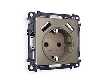 Комплект механизма электрической розетки AMBRELLA VOLT ALFA Темная бронза матовый 2USB A+A 18W (быстрая зарядка) с/з QUANT (AP6390, VM155) MA639010