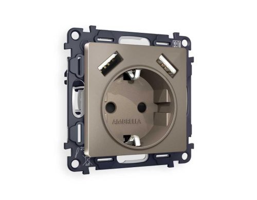 Комплект механизма электрической розетки AMBRELLA VOLT ALFA Темная бронза матовый 2USB A+A 18W (быстрая зарядка) с/з QUANT (AP6390, VM155) MA639010