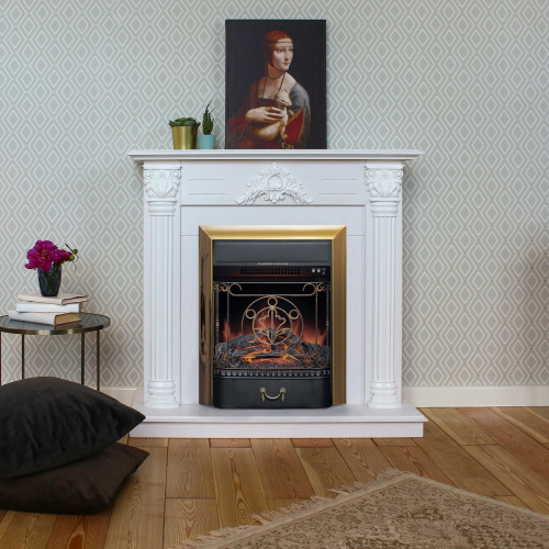 Электрокамин RealFlame Stefania WT белое золото с очагом Majestic Lux Brass фото 8