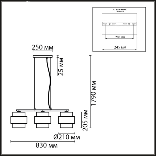 8003/3A MODERNI LN26 312 черный/черный, золотой металл/металл, текстиль Подвес Е27 3*60W 220V ANIMAISA фото 2