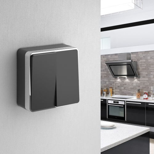 Выключатель двухклавишный Gallant черный/хром W5020035 фото 3