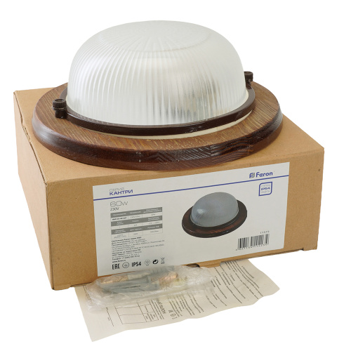 Светильник накладной IP54, 220V 60Вт Е27, дерево,орех, круг НБО 03-60-021 фото 7