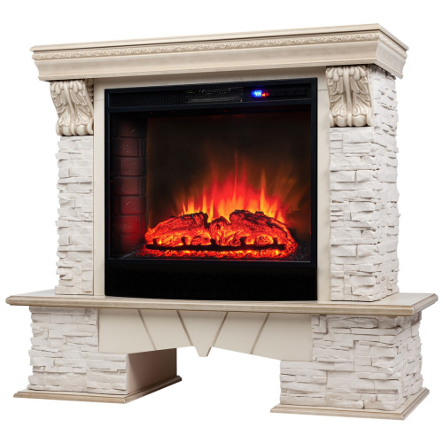 Каминокомплект ROCKLAND LUX/ЧЕЛСИ ЛЮКС Белый дуб с золотой патиной с очагом Электроочаг SPARTA 25.5 фото 2