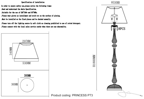 Торшер Crystal Lux PRINCESS PT3 фото 2 Торшер Crystal Lux PRINCESS PT3 фото 2