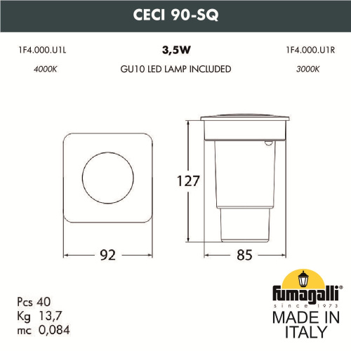 Fumagalli Грунтовый светильник FUMAGALLI CECI 90-SQ 1F4.000.000.AXU1L фото 3 Fumagalli Грунтовый светильник FUMAGALLI CECI 90-SQ 1F4.000.000.AXU1L фото 3