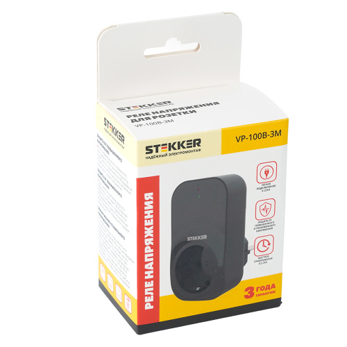 Реле напряжения для розетки STEKKER  VP-100B-3M, 230В,16A,черный фото 4