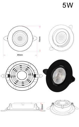 Встраиваемый точечный светильник черный LED 5Вт D5см Zortes RAIZ ZRS.57796.5 фото 5 Встраиваемый точечный светильник черный LED 5Вт D5см Zortes RAIZ ZRS.57796.5 фото 5
