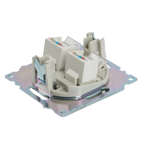 Розетка компьютерная 2-местная RJ-45 (механизм) STEKKER GLS00-7109-03 , серия Катрин, серебро фото 7