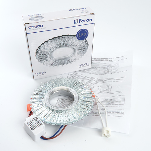Светильник встраиваемый с белой LED подсветкой Feron CD900 потолочный MR16 G5.3 белый фото 6