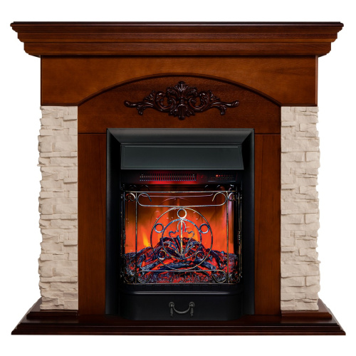 Каминокомплект NEAPOLIS/ЛАНКАСТЕР Светлый орех с очагом Электроочаг MAJESTIC LUX RC/МАДЖЕСТИК С ПУЛЬТОМ