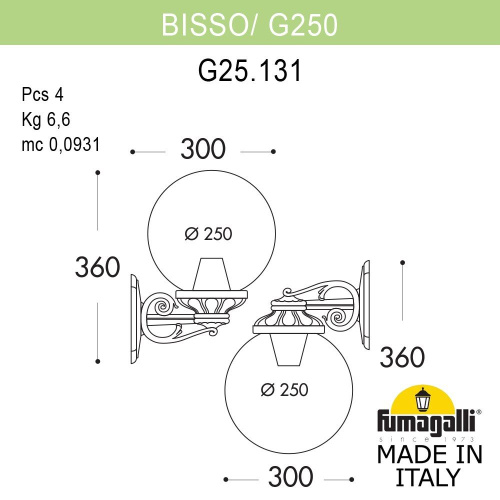 Fumagalli Светильник уличный настенный FUMAGALLI BISSO/G250 G25.131.000.VXE27 фото 3 Fumagalli Светильник уличный настенный FUMAGALLI BISSO/G250 G25.131.000.VXE27 фото 3