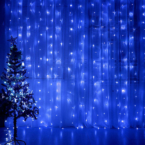 Светодиодная гирлянда Feron CL20 занавес 2*2м  + 3м синий статичная, c питанием от сети 230V, белый шнур фото 2