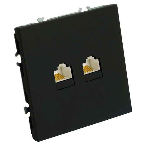 Розетка компьютерная 2-местная RJ-45 (механизм), STEKKER, серия Эмили, RST00-5111-05, черный уголь, soft touch фото 3